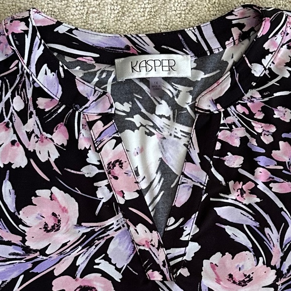 Kasper Floral Print Bell Sleeve Blouse/Top Split Neck Size 1X Office Career - Picture 3 of 12